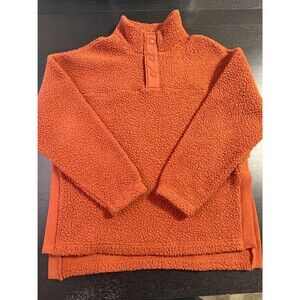 Cozy Orange Sherpa Snap-Neck Pullover